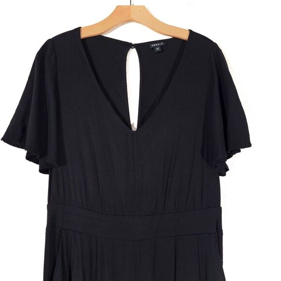 TORRID Challis Pleated Wide Leg Open Back Flutter Sleeve Jumpsuit in Black Large - Picture 3 of 10
